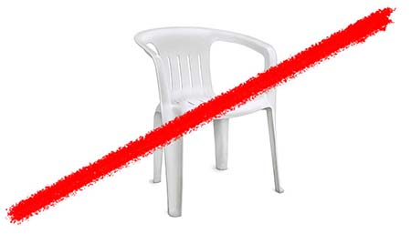 Line striking through plastic yard chair